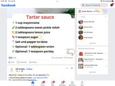 two screenshots of food and drinks on the same page, one is for tartar sauce