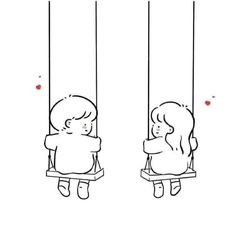 two children are sitting on swings and one is holding the other