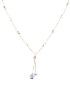 14K Yellow GoldFeaturing Pear Shaped & Round Amethysts & Topaz Gold Pear-shaped Gemstone Necklace, Pear-shaped Amethyst Necklace As A Gift, Gift Pear-shaped Amethyst Necklace, Lavender Amethyst Drop Necklace, Pink Pear-shaped Gemstone Necklace, Pear Shaped, Topaz, Pear, Amethyst