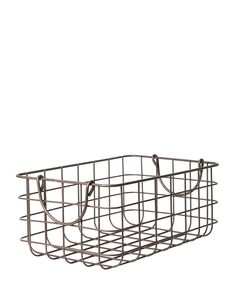 a metal wire basket with handles on the top and bottom, against a white background