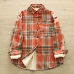 Women's Vintage Plaid Shirt Jacket Warm Fleece Fall Winter Jacket Casual Plaid Patchwork Outerwear, Winter Patchwork Button-up Top, Plaid Tops With Pockets For Winter, Plaid Patchwork Button-up Outerwear, Plaid Cotton Long Sleeve Outerwear, Winter Button-up Outdoor Top, Plaid Long Sleeve Fleece Jacket For Winter, Plaid Fleece Jacket For Winter, Plaid Patchwork Outerwear For Fall