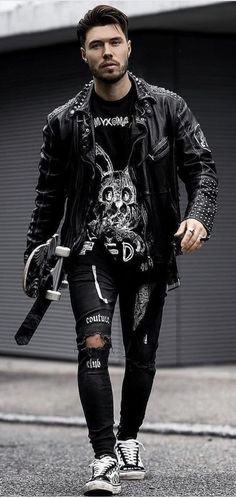 Rocker Outfit Men Punk Rock, Men Rockstar Outfit, Punk Rock Aesthetic Outfits Men, Goth Outfits Guys, Mens Goth Outfits, Rock And Roll Outfits Men, Emo Punk Outfits Men, Mens Gothic Clothing, Alternative Men’s Fashion