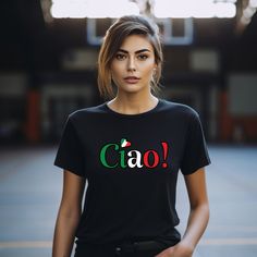 Italian Tshirt Italy Ciao Italia T-shirt Unisex Heavy Cotton Tee gift for Italian, gift for her, gift for him, Ciao Italy gift. The unisex heavy cotton tee is the basic staple of any wardrobe. .: 100% cotton (fiber content may vary for different colors) .: Medium fabric (5.3 oz/yd² (180 g/m .: Classic fit .: Tear-away label .: Runs true to size Gift Black T-shirt With Funny Text, Crew Neck Slogan T-shirt Gift, Crew Neck Slogan T-shirt For Gifts, Crew Neck Slogan T-shirt As Gift, Crew Neck T-shirt With Slogan For Gift, Black T-shirt With Letter Print For Gift, Casual Logo Print T-shirt For Gift, Casual Logo Print T-shirt As Gift, Casual T-shirt With Logo Print For Gift