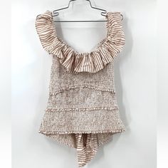 Nwt. No Flaws, Stains , Rips Tears Etc Bohemian Sleeveless Top With Ruffle Hem, Sleeveless Bohemian Top With Ruffle Hem, Beige Fitted Top For Beachwear, Fitted Beige Beachwear Top, Fitted Beige Top For Beachwear, Beige Ruffled Summer Tops, Fitted Ruffle Tops For Beachwear, Sleeveless Beachwear Top For Brunch, Beige Sleeveless Beachwear Top