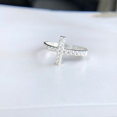 Cross Ring, promise ring, purity ring, christian jewelry, sideways cross ring, celebrity style sideways cross ring, sterling silver cross Purity Ring Christian, Purity Rings, Soccer Jewelry, Blue Diamond Engagement Ring, Purity Ring, 21st Party, Stud Earrings Unique, Flower Engagement Ring, Unique Diamond Rings