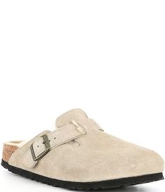 Birkenstock Women's Boston Suede Shearling-Lined Clogs | Dillard's Beige Suede Closed Toe Clogs, Shearling Clogs With Leather Footbed And Round Toe, Shearling Clogs With Leather Footbed Slip-on, Beige Suede Clogs With Leather Sole, Shearling Slip-on Clogs With Leather Footbed, Beige Mules With Suede Lining And Round Toe, Beige Suede Mules With Suede Lining, Beige Round Toe Mules With Suede Lining, Sheepskin Clogs With Leather Footbed And Round Toe