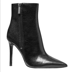 Brand: Michael Michael Kors Style: Booties Gender: Women's Color: Black Sizing: Usa Country: Vietnam Heel Height: 4" Toe Shape: Pointed Upper Material: Leather Upper Silver Zippers On Both Sides Of Boot Rubber Sole Elegant Michael Kors Workwear Boots, Chic Michael Kors Boots For Formal Occasions, Elegant Michael Kors High Heel Boots, Elegant Michael Kors Leather Boots, Michael Kors Elegant Leather Boots, Michael Kors Elegant High Heel Boots, Michael Kors Ankle-high Leather Boots, Michael Kors Leather Ankle-high Boots, Chic Michael Kors High Heel Boots