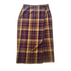 Geoffrey Beene Wrap-Around Skirt Sz 10. Linen Blend; Brown/Red/Tan, Plaid, Midi Fitted Fall Midi Wrap Skirt, Fitted Midi Wrap Skirt For Fall, Geoffrey Beene, Tan Plaid, Wrap Around Skirt, Linen Blend, Plaid, Women Accessories, Skirt