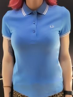 LADIES TWIN TIPPED FRED PERRY SHIRT (VIBRANT BLUE/WHITE) Fred Perry Shirt, Twin Tips, Vibrant Blue, Adaptation, Button Placket, Shirt Top, Twins, Blue White, Shirt Designs