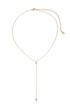 Materials18k Gold Plated, Brass, Cubic Zirconia Choker Length 12" and a 5" extender chain Lariat Length 16" with a 4" drop and a 5" extender chain Closure Clasp Necklaces Choker, Gold Crystals, Dainty Chain, Clear Crystals, Lariat Necklace, Dainty Necklace, Clear Crystal, A 4, Necklace Set