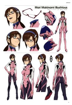 an anime character sheet with various poses and headgear for the character's avatar