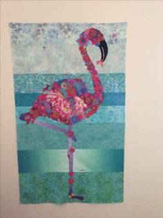 a painting of a pink flamingo in the water