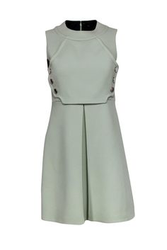 Current Boutique-Gucci - Pistachio Green Button Front Flared Dress Sz 4 Chic Gucci Mini Dress For Summer, Gucci Knee-length Dress For Spring, Gucci Midi Evening Dress, Gucci Evening Midi Dress, Gucci Midi Length Evening Dress, Gucci Knee-length Evening Dress, Gucci Midi Dress For Workwear, Gucci Formal Midi Length Dress, Fitted Sleeveless Gucci Mini Dress