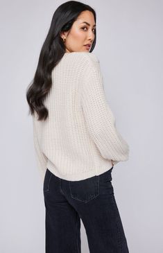 The Octavia sweater is made of a cozy yarn in a half cardigan stitch. Features include a v-neckline and cable knit details throughout. Half Cardigan, Elevated Casual, Gentle Fawn, Unique Sweaters, Pullover Cardigan, Long Midi Dress, Sleeveless Sweater, Sweater Blouse, Tops For Leggings