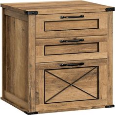 a wooden cabinet with three drawers on one side and an open drawer on the other