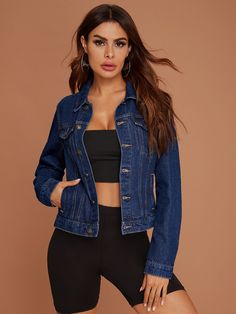 Dark Wash Casual Collar Long Sleeve Denim Plain Other Embellished Non-Stretch  Women Denim Black Puffy Vest, Red Blazer Jacket, Black Leather Coat, Belted Jacket, Red Blazer, Printed Blazer, Vintage Blazer, Denim Jacket Women, Denim Jean Jacket