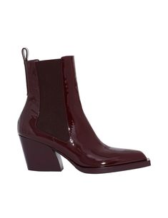 The Zimmermann Drew Low Boot 70 in Bordeaux from our Fall 2024 Collection, In Illustration. A leather ankle boot featuring a western block heel with a soft square toe. Western Chelsea Boots With Reinforced Heel In Calf Leather, Calf Leather Western Heeled Boots For Fall, Western Boots With Sculpted Heel For Fall, Western Calf Leather Heeled Boots For Fall, Western Chelsea Boots With Square Toe And Reinforced Heel, Luxury Ankle Boots With Stacked Heel, Fall Chelsea Boots With Stacked Heel And Square Toe, Luxury Stacked Heel Ankle Boots, Western Calf Leather Chelsea Boots