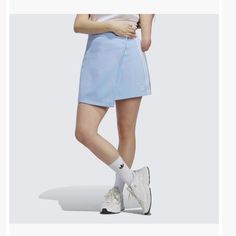 New With Tags Multiple Sizes Available Adidas Wrap Skirt Color: Light Blue Brown Tennis Skirt, Blue Dawn, Adidas Skirt, Adidas Classic, Blue Mini Skirt, Mini Wrap, Golf Skirts, Big Night, Sleek Style