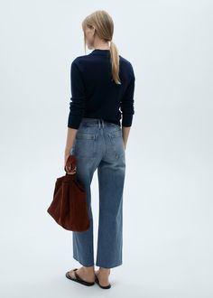 Catherin culotte high-rise jeans - Women | MANGO USA Chic Dark Wash Cropped Jeans With Five Pockets, Workwear Cropped Denim Jeans, Chic Cropped Jeans With Pockets, Cropped Denim Blue Jeans For Work, Chic Fall Jeans With Pockets, Fall Cropped Flare Jeans With Pockets, Wide Leg Cropped Jeans For Work, Chic Wide-leg Cropped Denim Jeans, Everyday Cropped Jeans With Button Closure For Fall