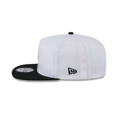 the new era snapback hat in white and black is available for purchase at shoppers