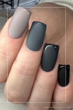 matte grey winter nails Gray And Black Nail Designs, Grey And Black Nails Designs, Black And Gray Nail Designs, Grey Nail Ideas, Slate Nails, Dark Grey Nails, Tidy Tips, Light Gray Nails, Statement Nails