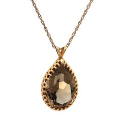 * Estate 14k/10k Yellow Gold Pear Faceted Smoky Quartz Statement Pendant Necklace * 10k Chain Length: 19.0" * 14k Pendant Length Including Bale: 1-1/4" * Pendant Width: 11/16" * Pendant Is Unmarked * Professionally Assayed And Is 14k * Closure: Spring-Ring * Weight: 7.3 Tgw * Chain Is Marked: Agc * 10k * Co * 1 Pear Shaped Smoky Quartz Measures Approximately 21.85 Mm X 14.75 Mm * Condition: As Pictured. * G3939 Smoky Quartz Necklace, Statement Pendant, Quartz Necklace, Smoky Quartz, Estate Jewelry, Spring Rings, Pear Shaped, Womens Jewelry Necklace, Favorite Jewelry