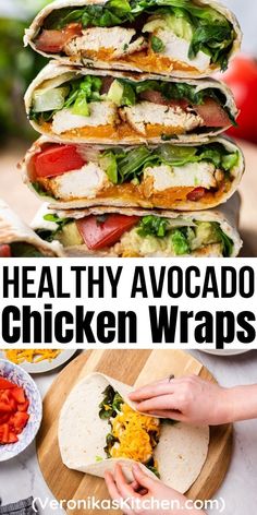 A close up photo of wraps filled with lettuce, grilled chicken, tomatoes, avocado, and cheese. Avocado Wraps, Chicken Avocado Wrap, Healthy Avocado, Avocado Chicken, Vegan Wraps, Cheese Wrap, Healthy Food Facts, Cheap Healthy Meals