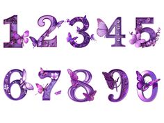 the numbers are decorated with purple butterflies