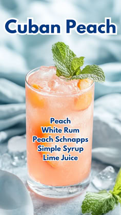 Cuban Peach Rum Wedding Cocktails, Cuban Cocktails Drink Recipes, Carribean Drinks Cocktails, Drinks With White Rum, Cocktail Recipes Sweet, Cocktails With Peach Schnapps, Healthiest Alcoholic Drinks, Cocktails For Men, Alcoholic Cocktails Recipes