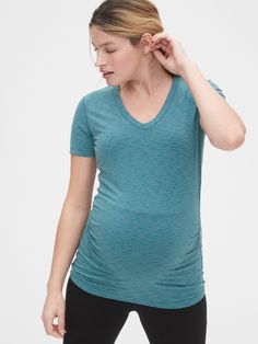 Gap Maternity Gapfit Breathe V-Neck T-Shirt Teal1 Gap Stretch Seamless Tops, Gap Activewear Go-dry For Yoga, Gap Moisture-wicking Activewear For Yoga, Sporty Stretch V-neck Tops, Gap Stretch Short Sleeve Tops, Gap Short Sleeve Stretch Top, Gap Sporty Relaxed Fit Tops, Stretch Go-dry V-neck Top, Breathable Stretch V-neck Activewear