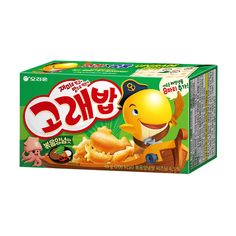 a box of japanese snacks with an image of a fish on the front and side