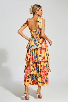 The Donne Floral Tiered Slip Dress exudes vintage French charm. With its flattering waistline and flowy tiers, this dress effortlessly enhances your silhouette. Its whimsical floral print adds a touch of femininity, making it perfect for beach vacations or a casual day out. Crafted from high-quality materials, this dress guarantees comfort and longevity.  Dress Length: Approx 117cm Materials: Polyester Gentle Dry Clean Only  The model is 5 ft 7 and wears size S  Color may vary due to lighting on images. The product images (without a model) are closest to the true color of the product.  Item runs true to size chart and is cut to suit our size chart. Please refer to our size chart for the best fit. Do not size up or down. Beach Vacations, Dress Xl, Fashion Items, Days Out, Product Images, Vintage French, French Vintage, Beach Vacation, Dress Length