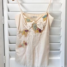 Beautifully Embellished Prada Top! Only Worn Twice. All Beading, Straps And Side Zipper Are In Excellent Condition. Embellished Cream Top For Summer, Prada Top, Spaghetti Strap Top, Strap Top, Cream White, Side Zipper, Spaghetti Strap, Beading, Prada