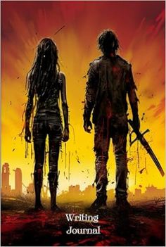 the walking dead movie poster with two people standing in front of an orange sky and city