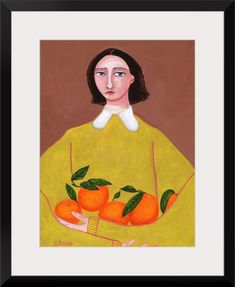 a painting of a woman with oranges in her hands