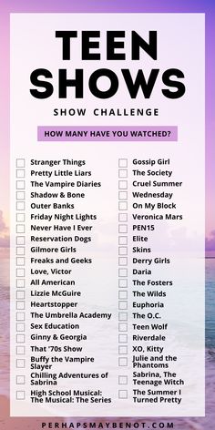 the ten shows show challenge with text overlaying it in purple and pink colors