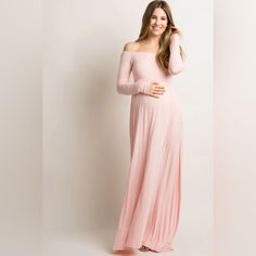 Nwt! Never Worn Pink Blush Pink Colored Maxi Dress. Perfect For A Photo Shoot Or Baby Shower Outfit Pink Maternity Maxi Dress, Maternity Evening Gowns, Maternity Evening, Off Shoulder Neckline, Pink Blush Maternity Dress, Trendy Maternity Outfits, Baby Shower Dress, Shower Dress, Infant Photography