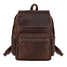 Elevate your daily commute with our Vintage Leather Backpack, seamlessly combining timeless style with practical functionality.   Crafted from high-quality genuine leather, this rucksack not only exudes a vintage charm but also ensures lasting durability. The spacious interior is thoughtfully designed to accommodate your everyday essentials, featuring a dedicated laptop sleeve (fits laptop up to 15. 6''), wide shoulder straps for comfort, convenient side pockets, and elegant brass metal parts. Outer 100% vegetable tanned, genuine saddle (cowhide) leather, which develops worn look patina. Inner 70% polyester, 30% cotton cloth lined. Use professional leather caring kit. Patina is the unique character of the saddle leather. Rub at the patina with your fingers to lighten it.  Wipe clean with d Classic Satchel Backpack With Waxed Finish, Classic Waxed Finish Satchel Backpack, Classic Leather Satchel Backpack For Everyday, Classic Everyday Backpack With Waxed Finish, Classic Leather Backpack For On-the-go, Classic Waxed Finish Backpack, Classic Waxed Finish Standard Backpack, Classic Leather Backpack With Waxed Finish, Vintage Leather Everyday Backpack