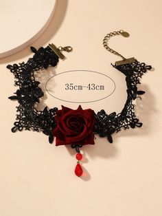 Red Rose Decor, Black Rose Jewelry, Red Rose Jewelry, Ouji Fashion, Red Goth, Victorian Gothic Style, Rose Choker, Goth Necklace, Gothic Rose