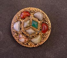 Beautiful Scottish Brooch, vintage Celtic Gemstone Jewellery Vintage Multi-stone Brooches For Formal Occasions, Vintage Multi-stone Gold Brooches, Vintage Gold Multi-stone Brooches, Vintage Gemstone Round Brooches, Vintage Multicolor Multi-stone Brooch, Vintage Multicolor Round Brooches, Scottish Brooch, Brooch Vintage, Gemstone Jewellery