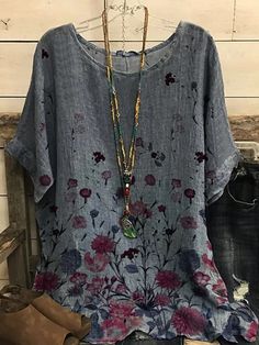 Women's Plus Size Tops Blouse Shirt Floral Leaf Print Short Sleeve Round Neck Basic Vintage Daily Going out Cotton Blend Fall Spring Wine Red Blue 8705860 2021 – $16.99 Non-stretch Short Sleeve Blouse For Beach, Spring Crew Neck Blouse For Beach, Non-stretch Crew Neck Top For Beach, Casual Relaxed Fit Blouse For Vacation, Casual Relaxed Fit Vacation Blouse, Summer Beach Blouse With Crew Neck, Non-stretch Short Sleeve Casual Blouse, Summer Crew Neck Blouse For Beach, Non-stretch Printed Casual Blouse