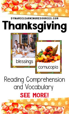 Thanksgiving reading and vocabulary resources Thanksgiving Reading Comprehension, Ell Activities, Thanksgiving Readings, Thanksgiving Activities For Kids, Autumn Activities For Kids