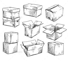 six different boxes drawn by hand on white paper