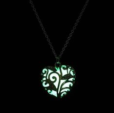 Material:Alloy Pendant size:approx 3*2.7cm/1.2''*1.1'' Length:48+5cm Glow In The Dark Necklace, Dark Necklace, Heart Shape Pendant, Green Necklace, Vintage Necklace, Heart Necklace, In The Dark, Glow In The Dark, Pendant Jewelry