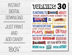 a poster with the words turning 30 on it and instructions to make it look like they are