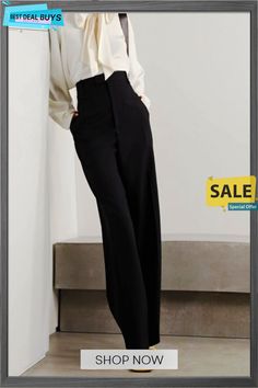 Elegant Plain Fashion Regular Fit No Elasticity Pants Baggy Full-length Bottoms For Workwear, Elegant High Waist Baggy Pants, Elegant Baggy Straight Dress Pants, Chic Baggy Straight-leg Dress Pants, Chic Baggy Straight Leg Dress Pants, Chic Baggy Ankle-length Pants, Elegant Baggy Straight-leg Dress Pants, Elegant Loose Fit Bottoms For Fall, Elegant Baggy Straight Leg Dress Pants