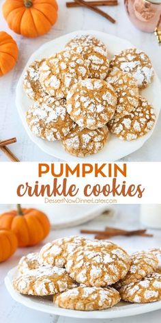 pumpkin crinkle cookies on a white plate