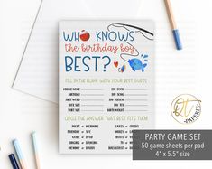 a party game set with the words who knows the birthday boy best?