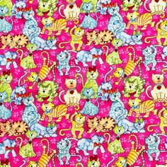 a pink background with many cats and kittens in different colors, all on top of each other