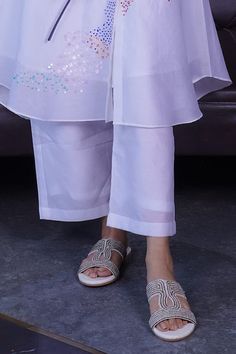 White shirt style kurta with multicolor splash sequin embroidery. Paired with straight pant and separate inner. - Aza Fashions Sequin Collar, Pant For Women, Sequin Embroidery, Kurta With Pants, Clothing Line, Sequins Embroidery, Pants Pattern, Straight Pants, Aza Fashion